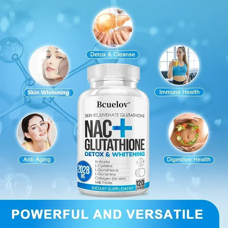 NAC + Glutathione Supplement, Supports Skin Health - Liver, Detox, Brightening, Antioxidant Supplement, Non-GMO, 120 Capsules