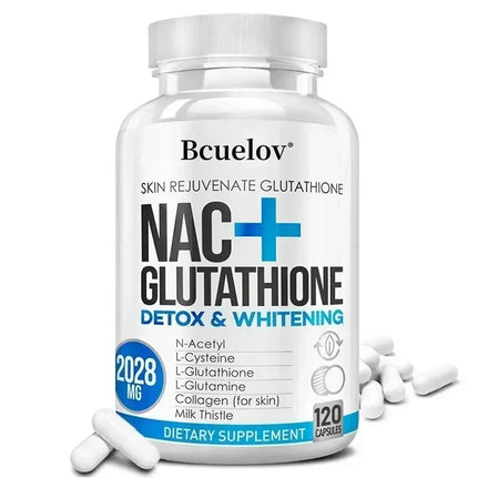 NAC + Glutathione Supplement, Supports Skin Health - Liver, Detox, Brightening, Antioxidant Supplement, Non-GMO, 120 Capsules