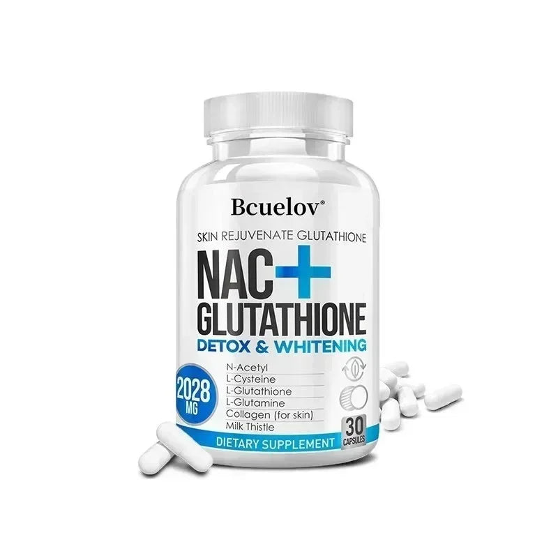 NAC + Glutathione Supplement, Supports Skin Health - Liver, Detox, Brightening, Antioxidant Supplement, Non-GMO, 120 Capsules