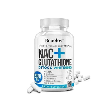 NAC + Glutathione Supplement, Supports Skin Health - Liver, Detox, Brightening, Antioxidant Supplement, Non-GMO, 120 Capsules