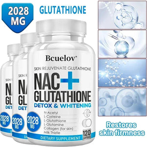 NAC + Glutathione Supplement, Supports Skin Health - Liver, Detox, Brightening, Antioxidant Supplement, Non-GMO, 120 Capsules