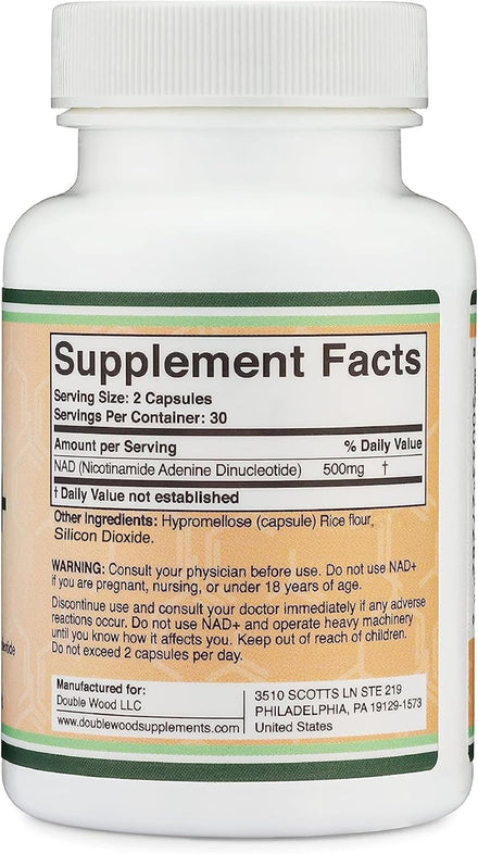 NAD+ Supplement NAD Booster Double Wood Brand in Pakistan Pure NAD+ Similar to Nicotinamide Riboside (Third Party Tested, Vegan Safe, Non-GMO) by Double Wood