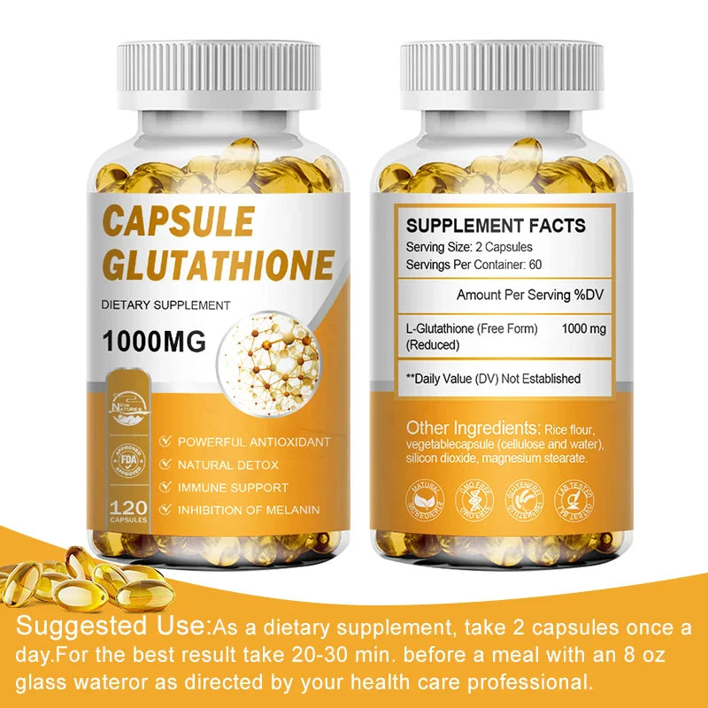 NATURE'S LIVE Glutathione Capsules 1000MG Anti-Aging Skin Whitening Lightening 120 Softgels
