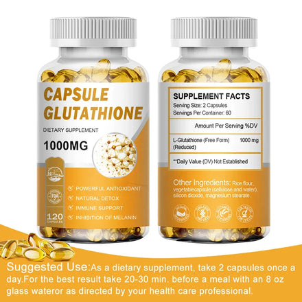 NATURE'S LIVE Glutathione Capsules 1000MG Anti-Aging Skin Whitening Lightening 120 Softgels