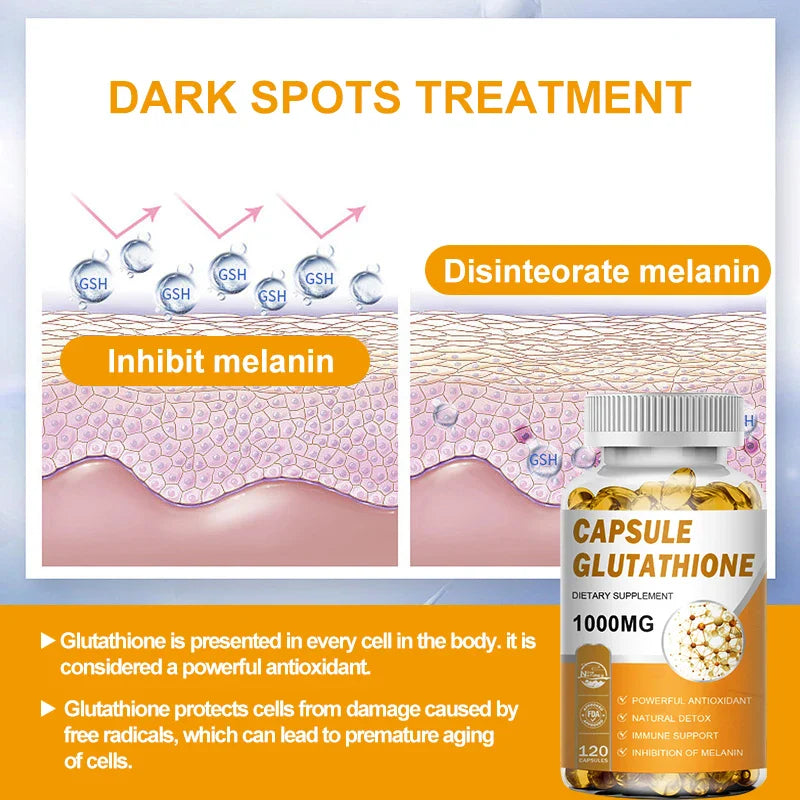 NATURE'S LIVE Glutathione Capsules 1000MG Anti-Aging Skin Whitening Lightening 120 Softgels