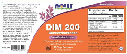 NOW Foods Supplements, DIM 200 (Diindolylmethane) with Calcium D-Glucarate, 90 Veg Capsules