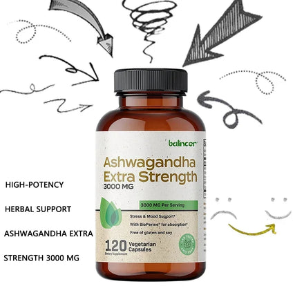 Natural Ashwagandha Stress & Mood Relief Herbal Vegetarian KSM-66 Capsules Anti-Anxiety Stress Relief Brain Health