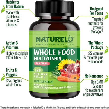 Natural Multivitamins for Teens - Natural Vitamins/Minerals for Boys and Girls - Supplements for Athletic Children