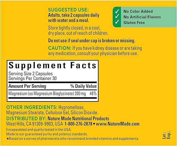 Nature Made Magnesium Glycinate Supplement for Muscle Heart Nerve and Bone Support in Pakistan