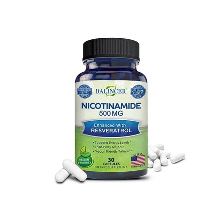 Niacinamide with Resveratrol - 120 Veggie Capsules, Vitamin B3 500 Mg - Supplement To Support NAD, Skin Cell Health and Energy