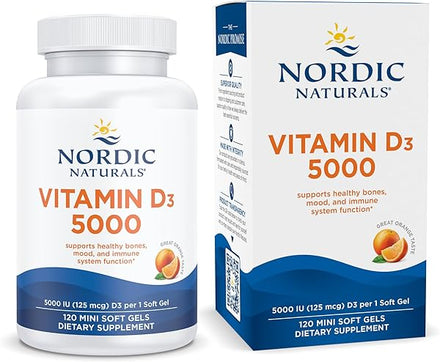 Nordic Naturals Vitamin D3 5000, Orange - 120 Mini Soft Gels - 5000 IU Vitamin D3 - Supports Healthy Bones, Mood & Immune System Function - Non-GMO - 120 Servings in Pakistan