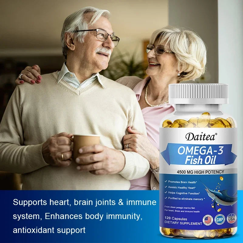 Omega 3 Fish Oil Capsules Triple Strength 4500 Mg EPA & DHA High Antioxidant Brain Heart Health, Helps Immune Cognitive Function