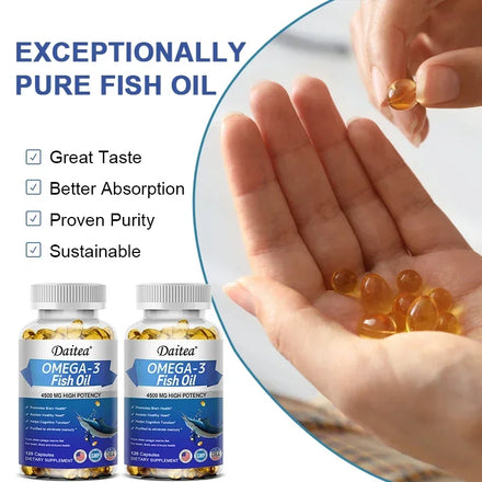 Omega 3 Fish Oil Capsules Triple Strength 4500 Mg EPA & DHA High Antioxidant Brain Heart Health, Helps Immune Cognitive Function