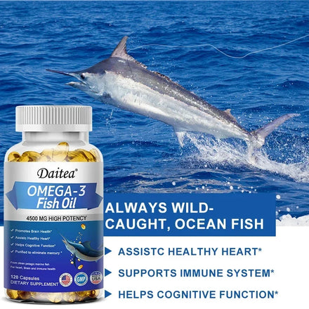 Omega 3 Fish Oil Capsules Triple Strength 4500 Mg EPA & DHA High Antioxidant Brain Heart Health, Helps Immune Cognitive Function