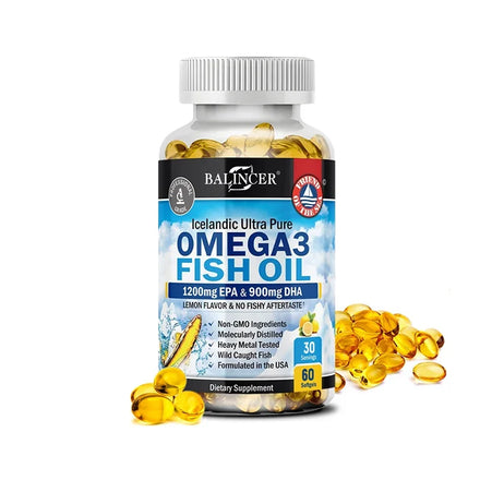 Omega 3 Fish Oil Capsules - Ultra-Pure Supplement - Promotes Joint, Eye, Skin Health, Supports Fatty Acids, Immune Support