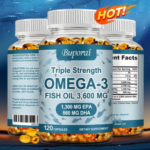 Omega 3 Fish Oil - for Nervous System, Skin and Hair Health, Antioxidants - Easy To Swallow