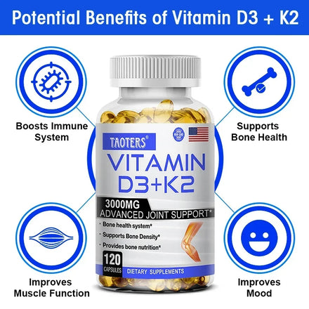 Optimum Vitamins D3 and K2 - Supports Strong Bones and Muscles, Calcium Absorption and Immune Health
