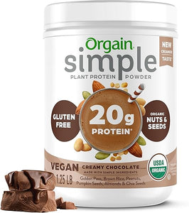 Orgain Organic Simple Vegan Protein Powder, Chocolate - 20g Plant Based Protein, Made with less Ingredients, No Artificial Sweeteners, Gluten-Free, Non-GMO, No Dairy or Lactose Ingredients, 1.25lb in Pakistan
