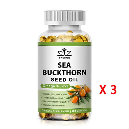 Organic Omega-7 Sea Buckthorn Seed Oil Capsule for Heart, Immune Support, and Intestinal Health, Healthy Skin, Hair and Nails