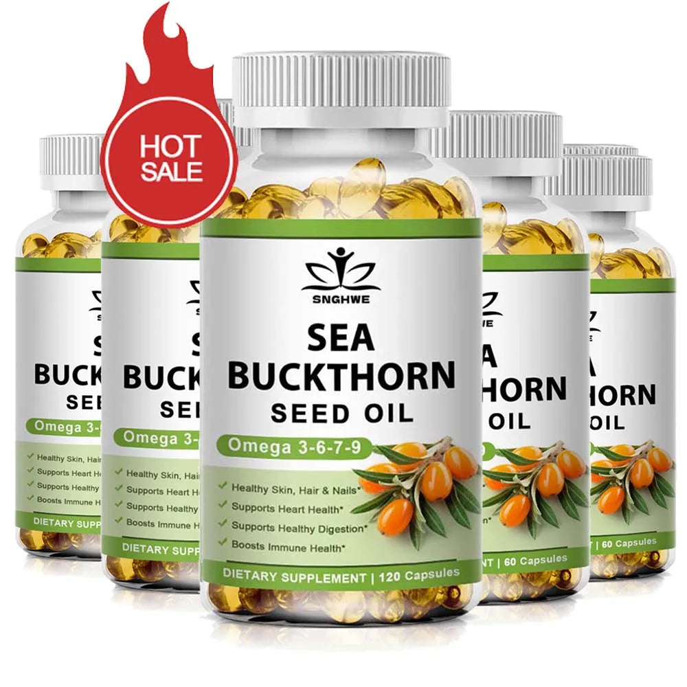 Organic Omega-7 Sea Buckthorn Seed Oil Capsule for Heart, Immune Support, and Intestinal Health, Healthy Skin, Hair and Nails