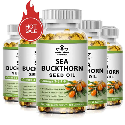 Organic Omega-7 Sea Buckthorn Seed Oil Capsule for Heart, Immune Support, and Intestinal Health, Healthy Skin, Hair and Nails