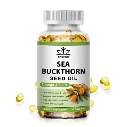 Organic Omega-7 Sea Buckthorn Seed Oil Capsule for Heart, Immune Support, and Intestinal Health, Healthy Skin, Hair and Nails