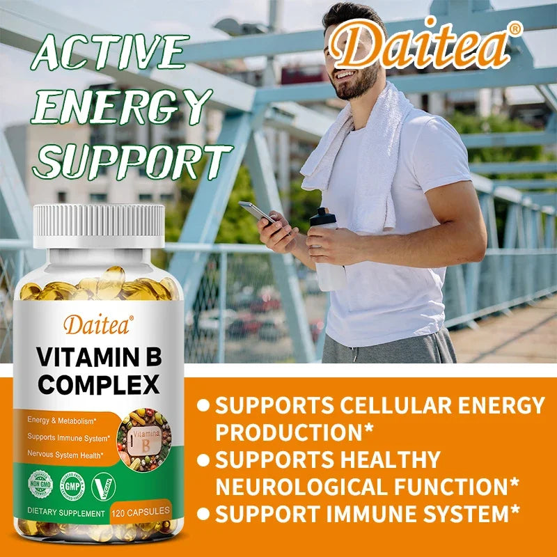 Organic Vitamin B Complex Supports Energy, Immune Health, Antioxidant Supplement - 30/60/120 Vegetarian Capsules