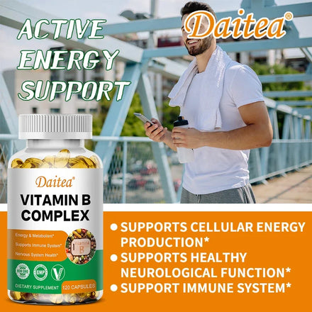 Organic Vitamin B Complex Supports Energy, Immune Health, Antioxidant Supplement - 30/60/120 Vegetarian Capsules