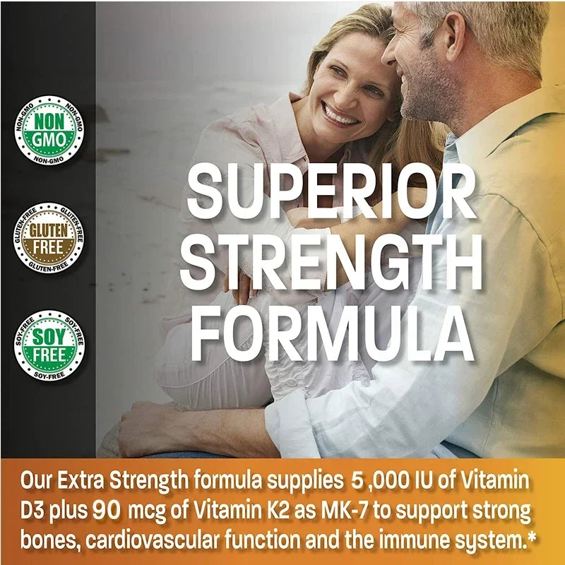 Organic Vitamin K2 (MK-7) 900 Mg +D3 5000 IU 2-in-1 Support Supplement - Efficient Absorption - Overall Immune Health
