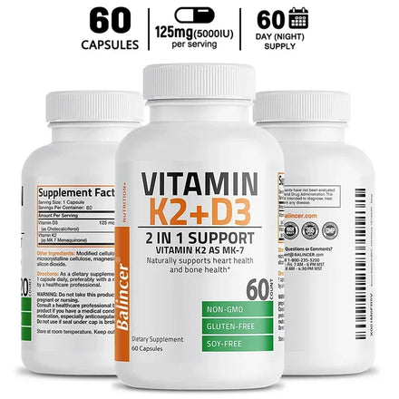 Organic Vitamin K2 (MK-7) 900 Mg +D3 5000 IU 2-in-1 Support Supplement - Efficient Absorption - Overall Immune Health