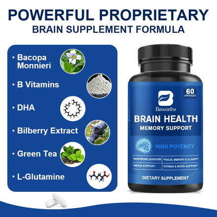 Plus Vegetarian Health Brain T Supplement Supports Memory,Focus,Clarity, &Mental Energy with,Plus Phosphatidylserine&Huperzine A