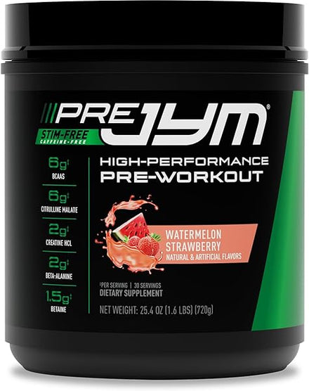 Pre JYM Stim Free Watermelon Strawberry Pre-Workout Powder, Creatine, No Caffeine, Citrulline, Betaine, BCAA's, Taurine, Alpha-GPC, Huperzine, 30 Servings in Pakistan