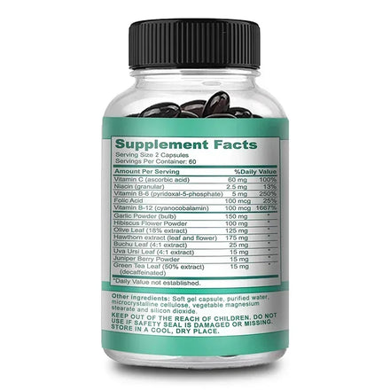 Premium Blood Pressure Supplement for Cardiovascular and Heart Health with Garlic, Hawthorn & Hibiscus - 120 Capsules