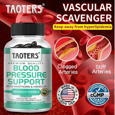 Premium Blood Pressure Supplement for Cardiovascular and Heart Health with Garlic, Hawthorn & Hibiscus - 120 Capsules