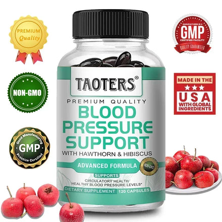 Premium Blood Pressure Supplement for Cardiovascular and Heart Health with Garlic, Hawthorn & Hibiscus - 120 Capsules