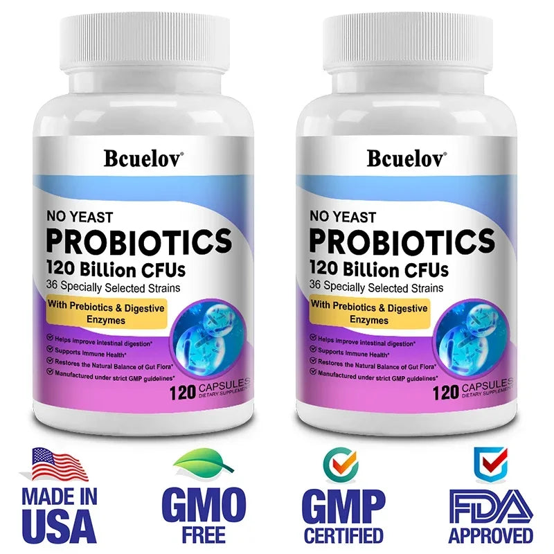 Probiotics 120 Billion CFU 36 Strains Contains Prebiotics and Digestive Enzymes for Digestion and Immune Support Vegan, Non-GMO