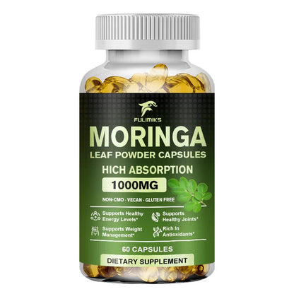 Pure Organic Moringa Oil Leaf Powder Capsules 1000mg, Immune System&Energy Booster - Vegetarian Supplements for Healthy Capsules