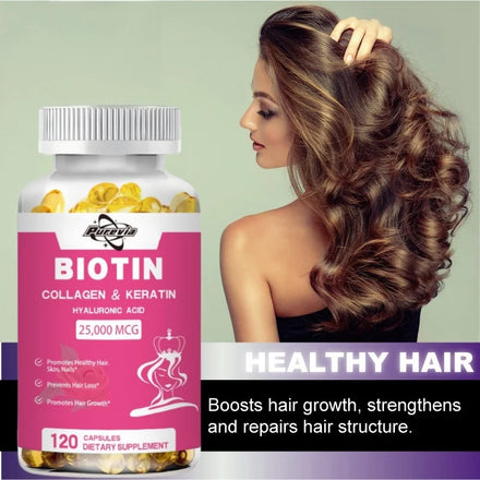 Purevia Biotin Collagen Capsule - Vitamins For Hair Growth Support - Supplement For Women, Men - B1 B2 B3 B6 B7 - Nails & Skin