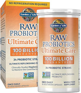 Raw Probiotics - 100 Billion CFU, Shelf Stable, 30 Capsules - For Men and Women, Digestive Enzymes, Clinically Studied Strains - by Garden of Life in Pakistan
