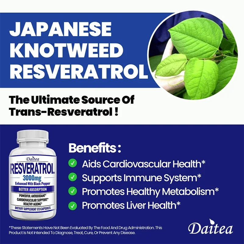 Resveratrol Supplement 3000 Mg - Non-GMO and Gluten Free, Ultra-Pure Trans-Resveratrol 120 Capsules, Anti-Aging, Antioxidant