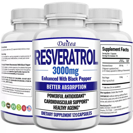 Resveratrol Supplement 3000 Mg - Non-GMO and Gluten Free, Ultra-Pure Trans-Resveratrol 120 Capsules, Anti-Aging, Antioxidant