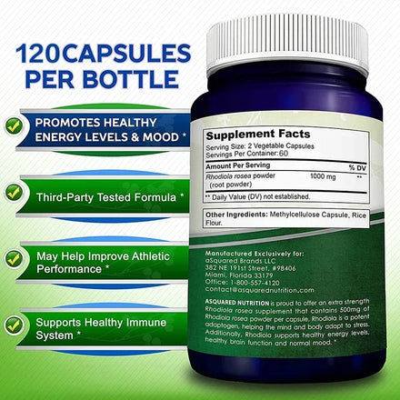 Rhodiola Rosea Capsules - Super Adaptogen - High Strength Rhodiola Rosea Complex Supplement, Mood, Brain, Non-GMO, Gluten-Free