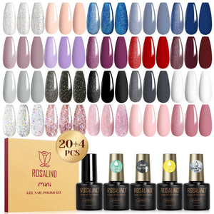 Rosalind New 24Pcs/Set Gel Nail Polish With Gittler Top Coat Set Summer Trend Colors Soak Off UV Lamp For Nail Art Design