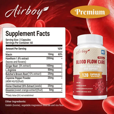 Blood Flow Care Capsules - with Niacin, L-Arginine - Supports Heart, Cardiovascular Health, and Promotes Blood Circulation