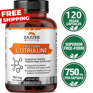 Supplement with L-Citrulline - Healthy Muscle Building, Energy, Strength, Immune System Support -120 Capsules Dietary Supplement