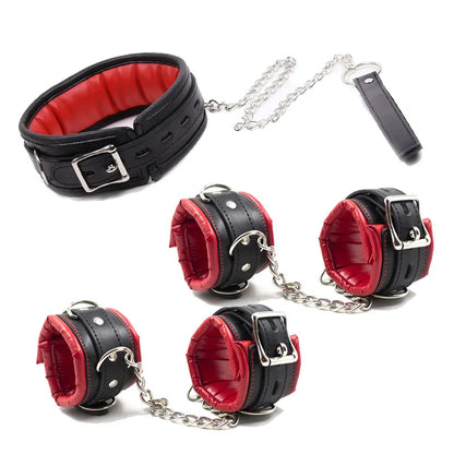 New Adjustable PU Leather Handcuffs Neck Collars,Soft Padded Hand Cuffs Ankle Cuffs,BDSM Cosplay Costumes Bondage Adults Sex Toy