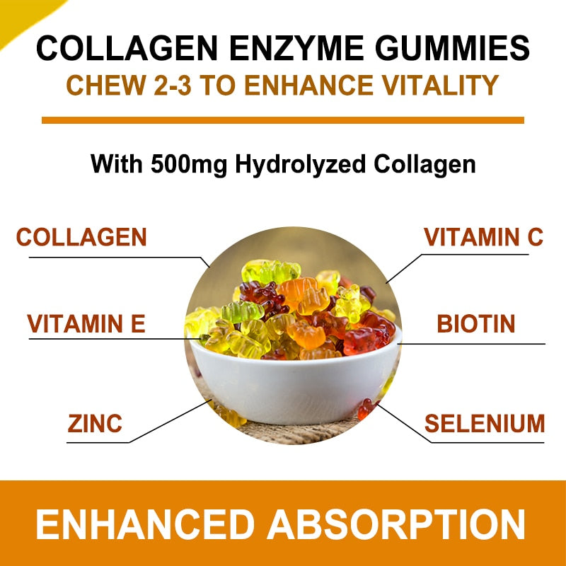 HFU Collagen Enzyme Gummies for Weight Loss Slimming for Woman Beauty Health Anti-aging Reduce Wrinkles Protease Supplement