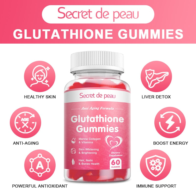 "Glutathione Gummies: Skin Whitening, Anti-Aging, Collagen - Free Ship"