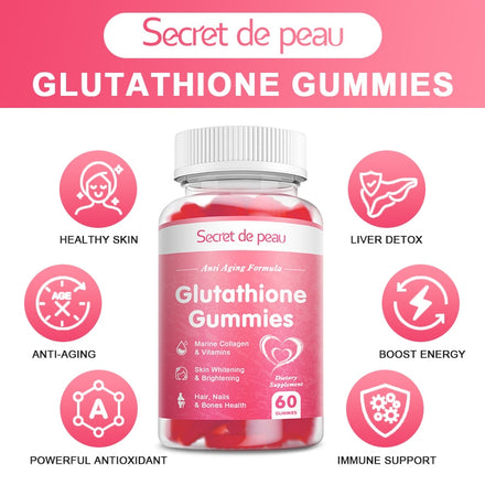 "Glutathione Gummies: Skin Whitening, Anti-Aging, Collagen - Free Ship"