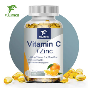 Organic Vitamin C + Zinc Capsules Supplement for Antioxidant Pigmentation Anti-wrinkle Whitening Skin Support Immune in Pakistan